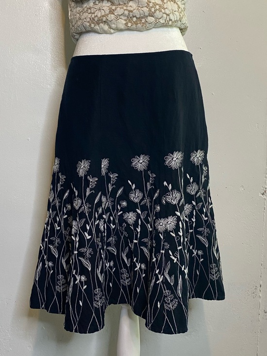 Christopher & Banks Dresses & Skirts - Floral Flower Embroidered Black Midi Skirt Fairycore Botanical Garden Cottage 8